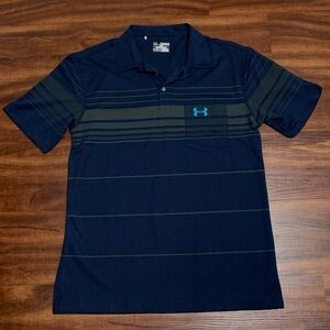 Under Armour Navy Blue Striped 2XL Loose Fit Mens Shirt